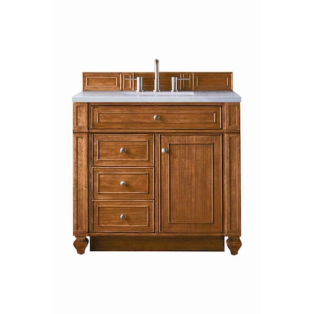 James Martin Vanities Bristol 36in Single Vanity, Saddle Brown w/ 3 CM Carrara Marble Top 157-V36-SBR-3CAR